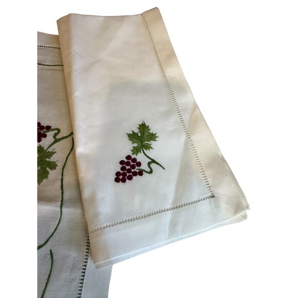 Hemstitch Linens Embroidered Grape Clusters Napkin Bar Towel - Picture 3 of 3